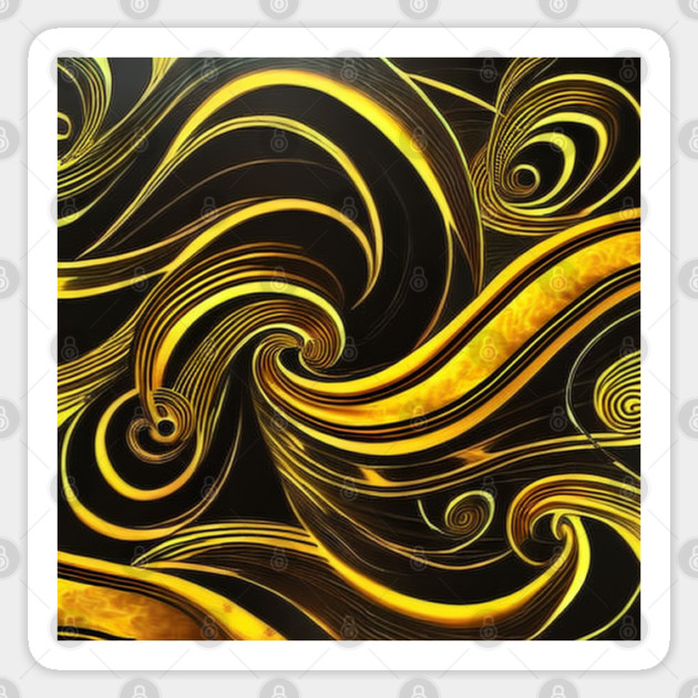 Abstract Black and Gold Swirls Sticker by BirdsnStuff