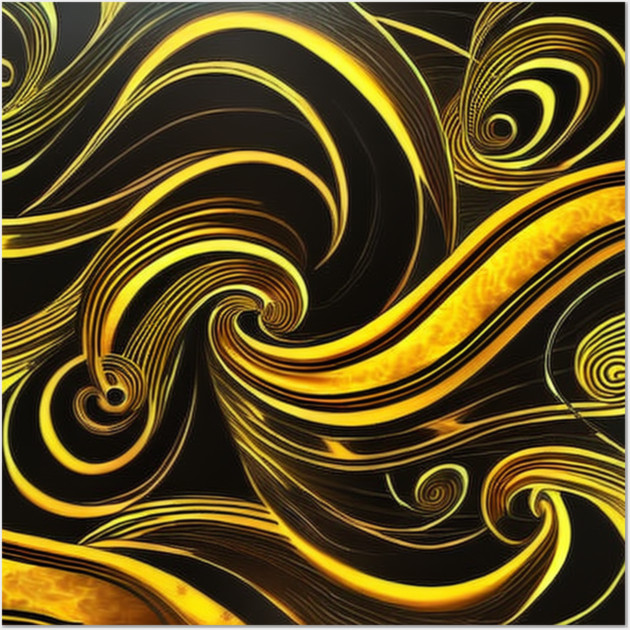 Abstract Black and Gold Swirls Wall Art by BirdsnStuff