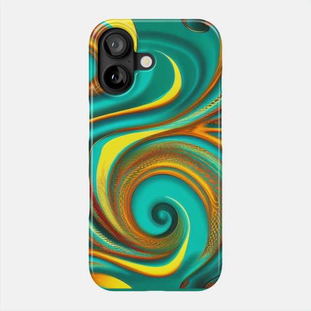 Abstract Turquoise and Gold Swirls Phone Case by BirdsnStuff