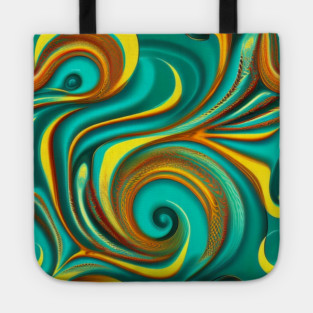 Abstract Turquoise and Gold Swirls Tote
