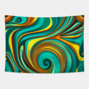 Abstract Turquoise and Gold Swirls Tapestry