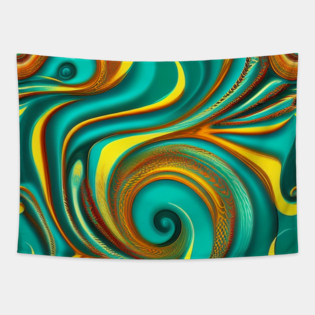 Abstract Turquoise and Gold Swirls Tapestry by BirdsnStuff
