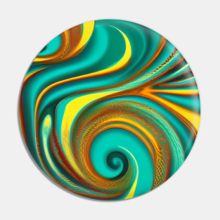 Abstract Turquoise and Gold Swirls Pin
