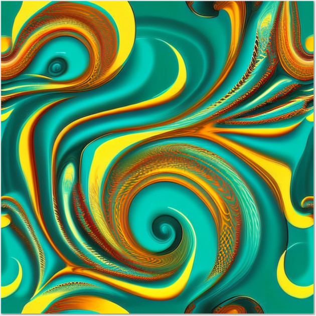 Abstract Turquoise and Gold Swirls Wall Art by BirdsnStuff