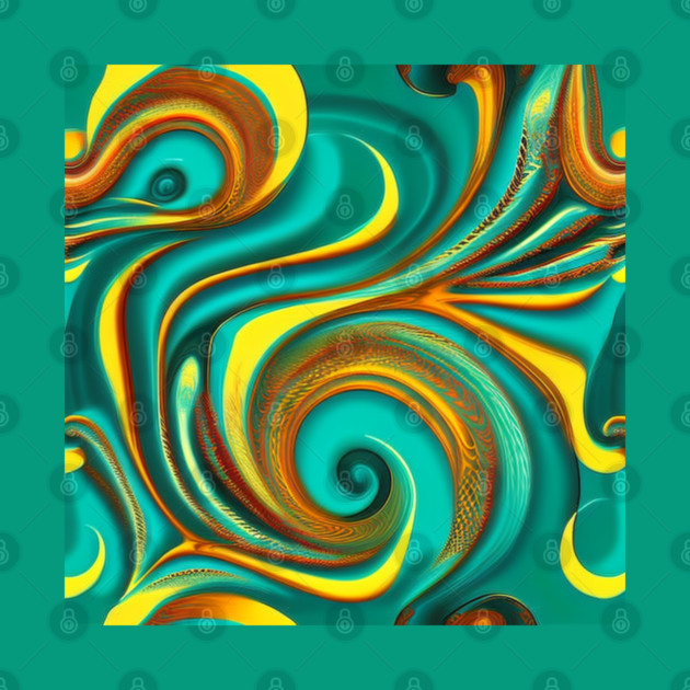 Abstract Turquoise and Gold Swirls by BirdsnStuff