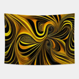 Abstract Black and Gold Swirls Tapestry