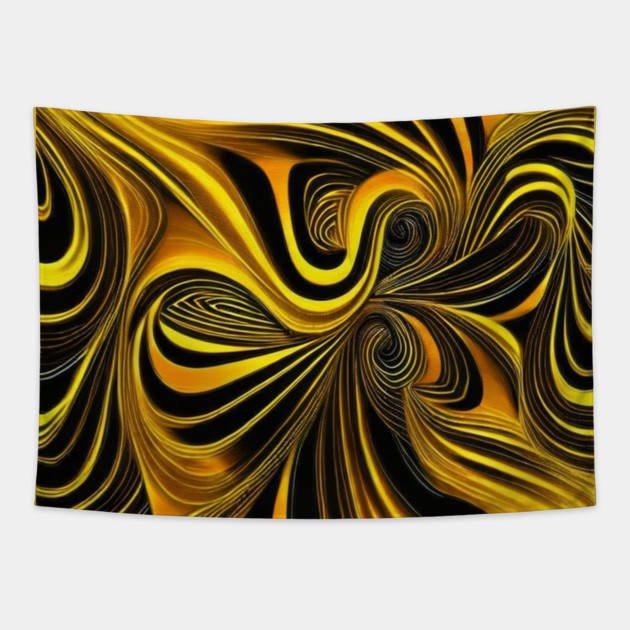 Abstract Black and Gold Swirls Tapestry by BirdsnStuff