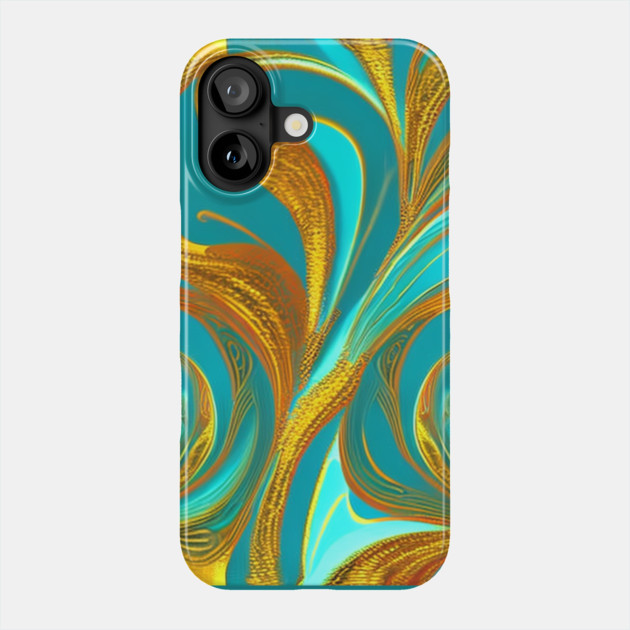 Abstract Turquoise and Gold Swirls Phone Case by BirdsnStuff