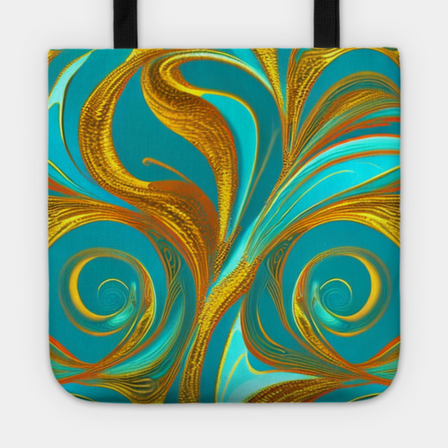 Abstract Turquoise and Gold Swirls Tote by BirdsnStuff
