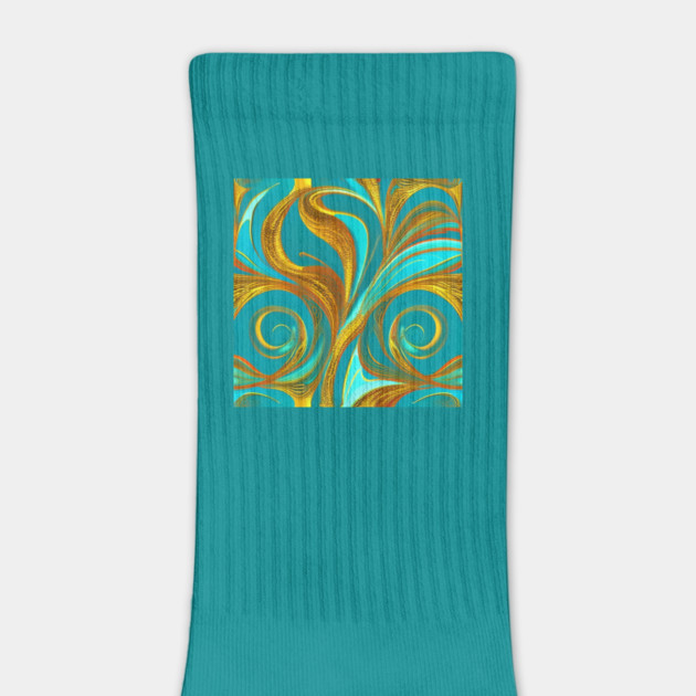 Abstract Turquoise and Gold Swirls by BirdsnStuff