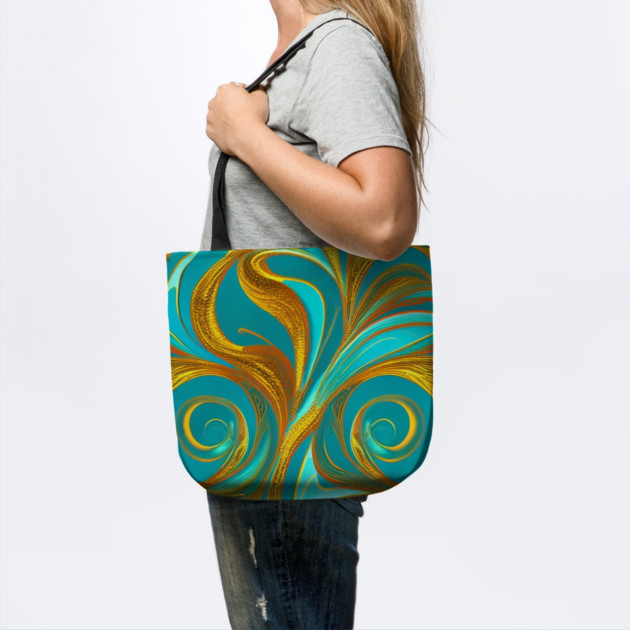 Abstract Turquoise and Gold Swirls by BirdsnStuff