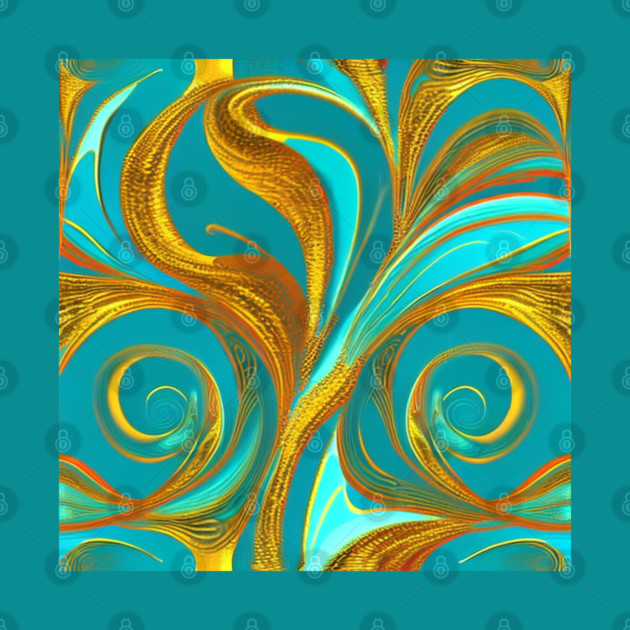 Abstract Turquoise and Gold Swirls by BirdsnStuff