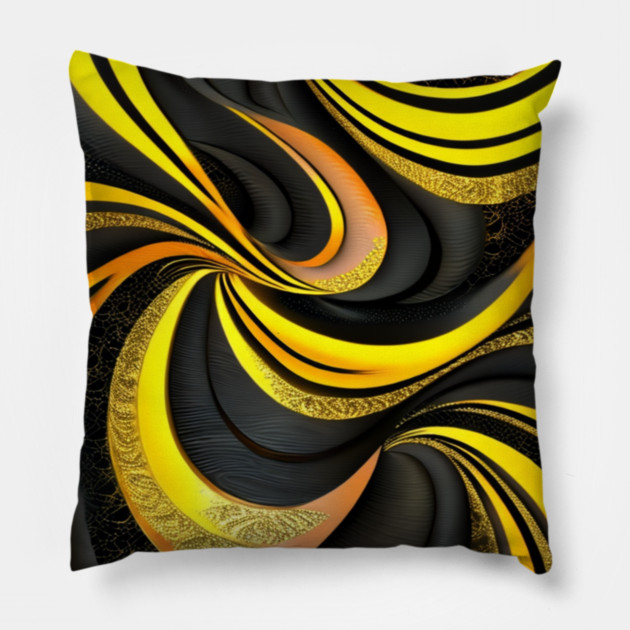 Abstract Black and Gold Swirls Pillow by BirdsnStuff