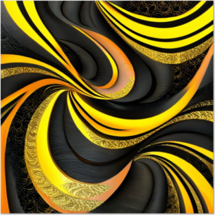 Abstract Black and Gold Swirls Posters and Art