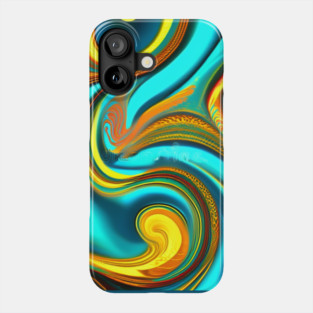Abstract Turquoise and Gold Swirls Phone Case