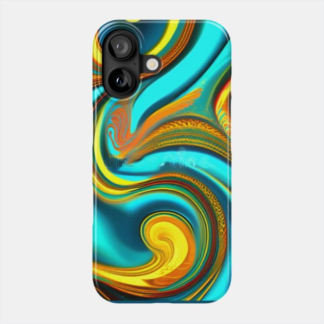Abstract Turquoise and Gold Swirls Phone Case by BirdsnStuff
