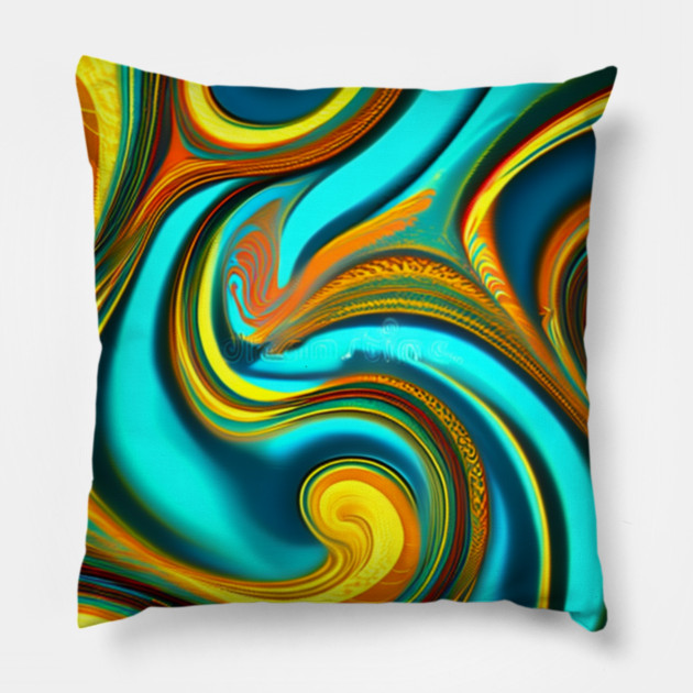 Abstract Turquoise and Gold Swirls Pillow by BirdsnStuff