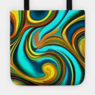 Abstract Turquoise and Gold Swirls Tote