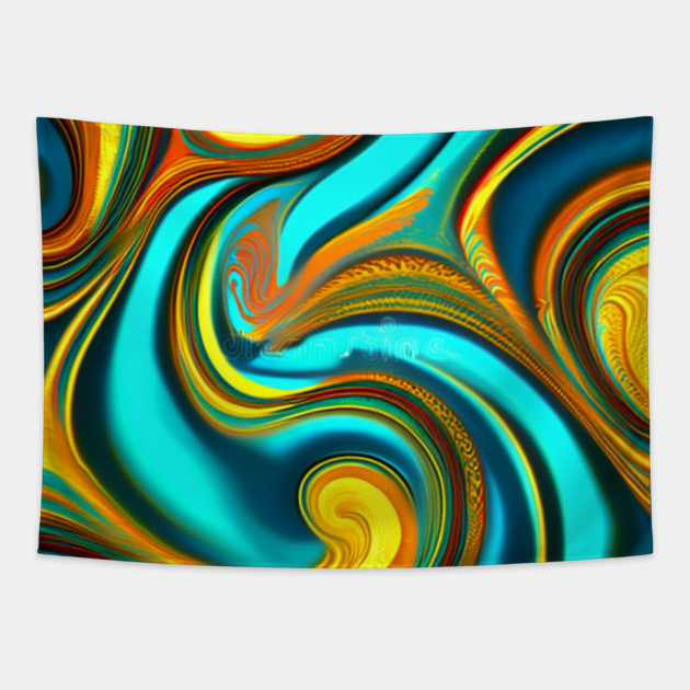 Abstract Turquoise and Gold Swirls Tapestry by BirdsnStuff