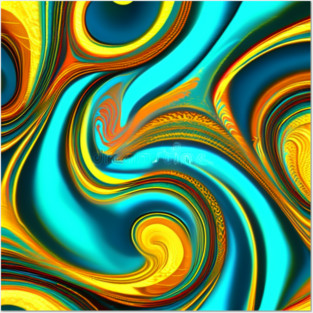 Abstract Turquoise and Gold Swirls Posters and Art