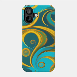 Abstract Turquoise and Gold Swirls Phone Case