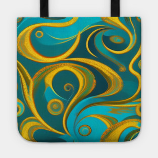 Abstract Turquoise and Gold Swirls Tote