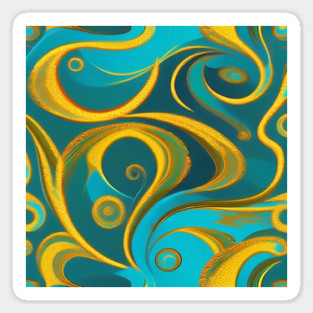 Abstract Turquoise and Gold Swirls Magnet