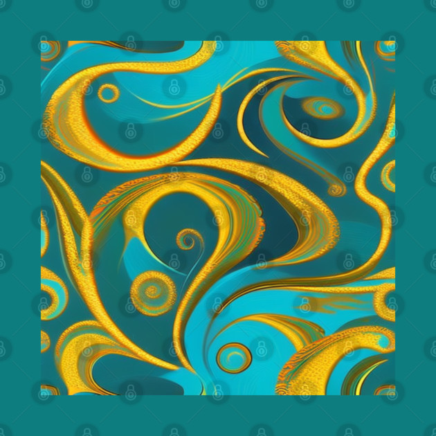 Abstract Turquoise and Gold Swirls by BirdsnStuff