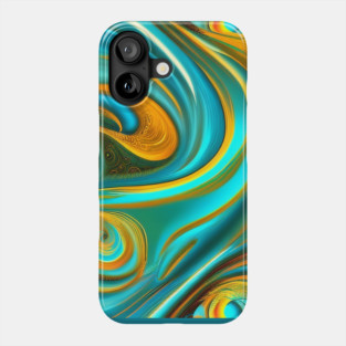 Abstract Turquoise and Gold Swirls Phone Case