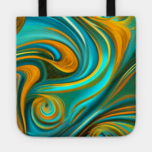 Abstract Turquoise and Gold Swirls Tote