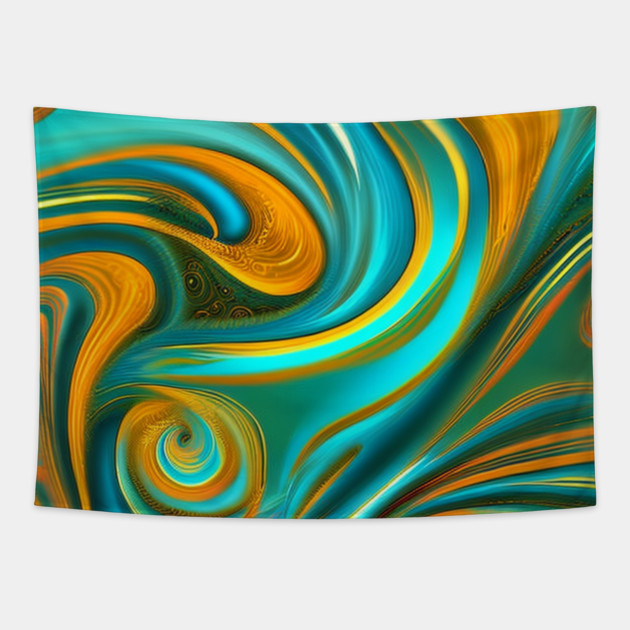 Abstract Turquoise and Gold Swirls Tapestry by BirdsnStuff