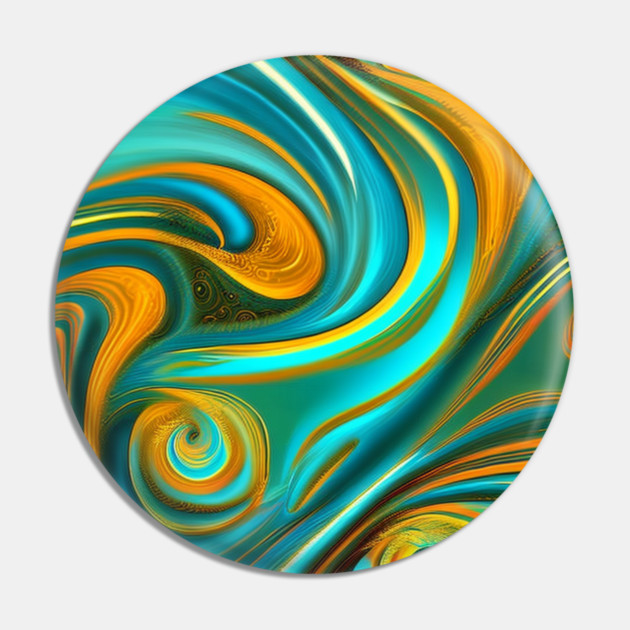 Abstract Turquoise and Gold Swirls Pin by BirdsnStuff