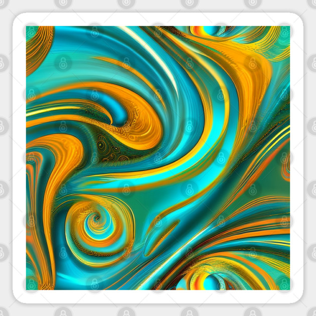 Abstract Turquoise and Gold Swirls Sticker by BirdsnStuff