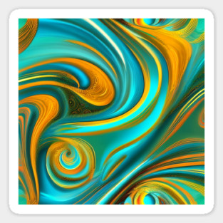 Abstract Turquoise and Gold Swirls Magnet