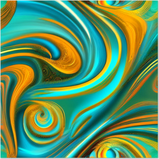 Abstract Turquoise and Gold Swirls Posters and Art