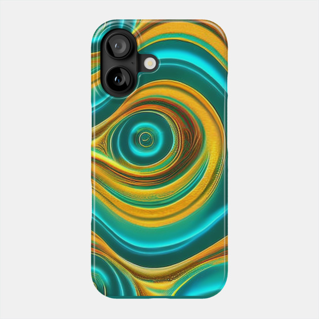 Abstract Turquoise and Gold Swirls Phone Case by BirdsnStuff