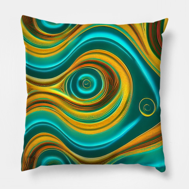 Abstract Turquoise and Gold Swirls Pillow by BirdsnStuff
