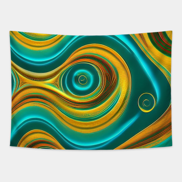 Abstract Turquoise and Gold Swirls Tapestry by BirdsnStuff