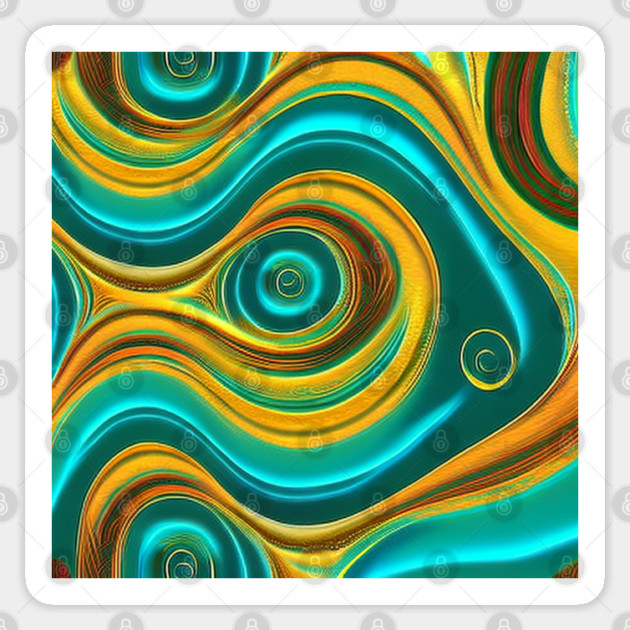 Abstract Turquoise and Gold Swirls Sticker by BirdsnStuff