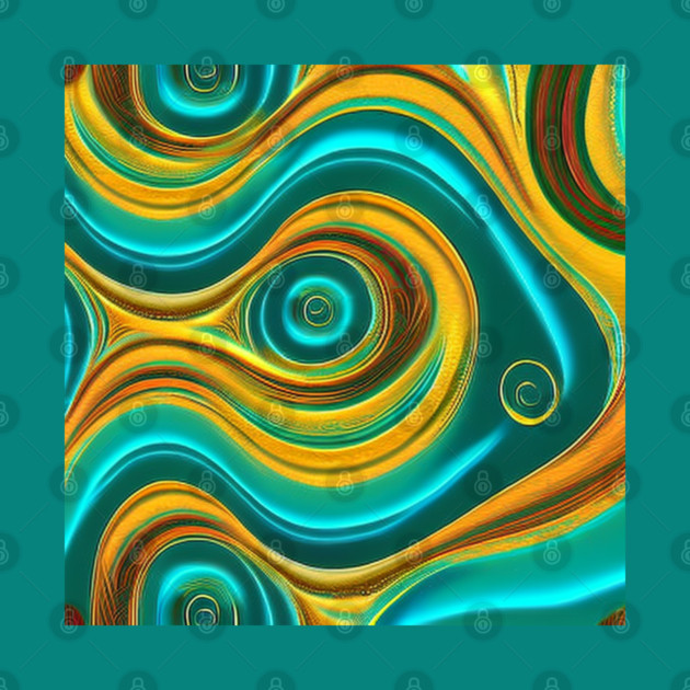 Abstract Turquoise and Gold Swirls by BirdsnStuff