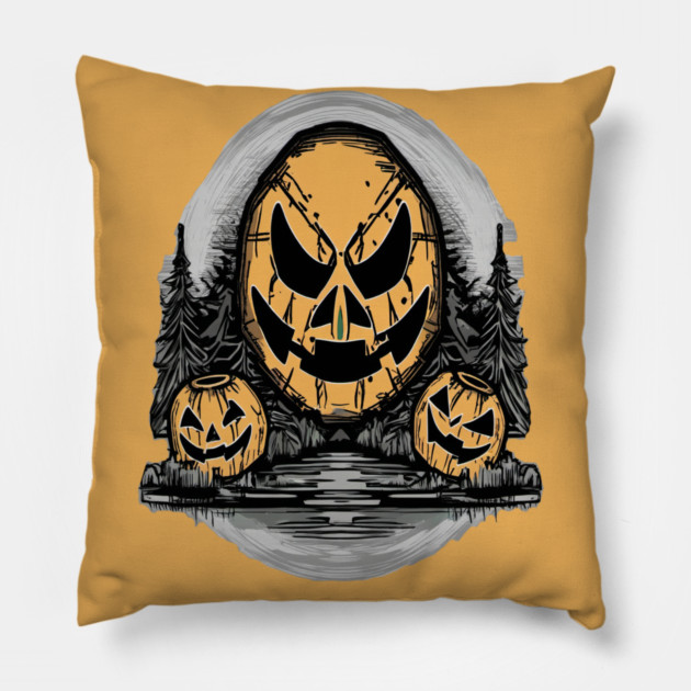 Three Halloween Pumpkin Skeletons Pillow by BirdsnStuff