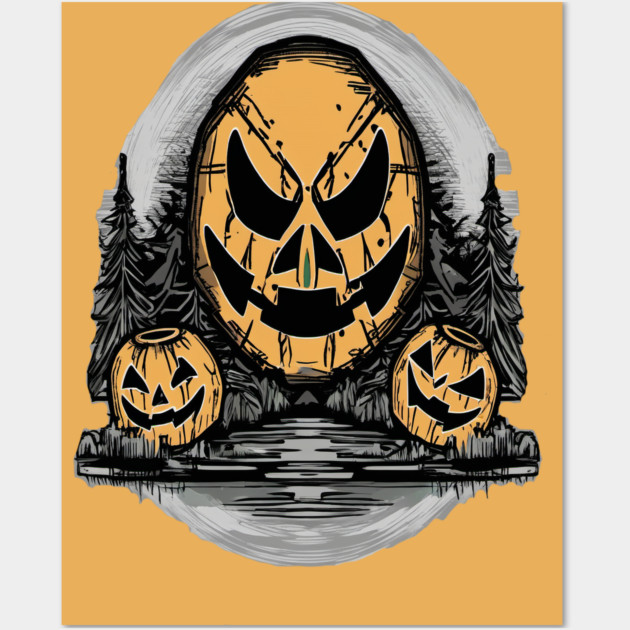 Three Halloween Pumpkin Skeletons Wall Art by BirdsnStuff