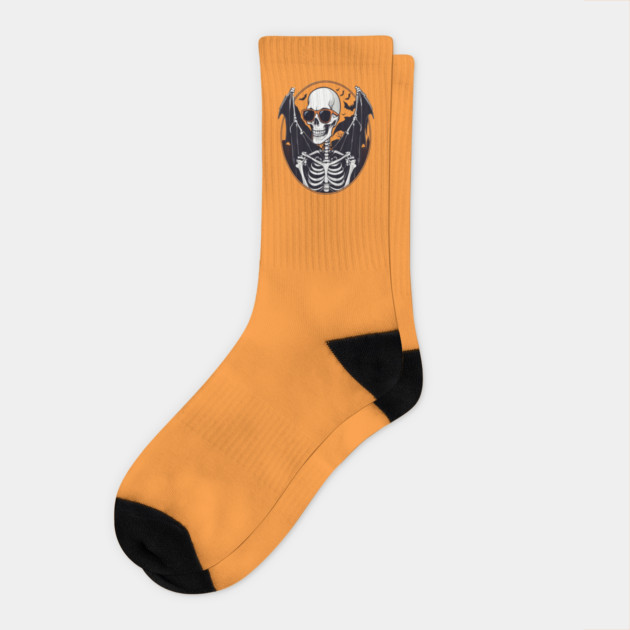 Halloween Skeleton with Bats Flying Around Socks by BirdsnStuff