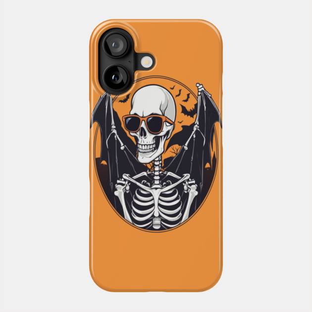 Halloween Skeleton with Bats Flying Around Phone Case by BirdsnStuff