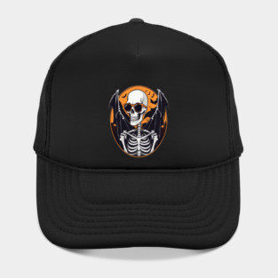 Halloween Skeleton with Bats Flying Around Hat