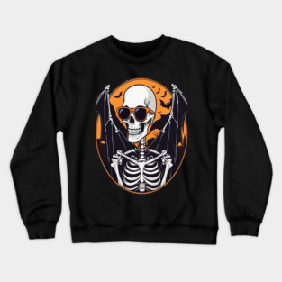 Halloween Skeleton with Bats Flying Around Crewneck Sweatshirt
