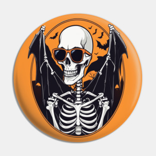 Halloween Skeleton with Bats Flying Around Pin