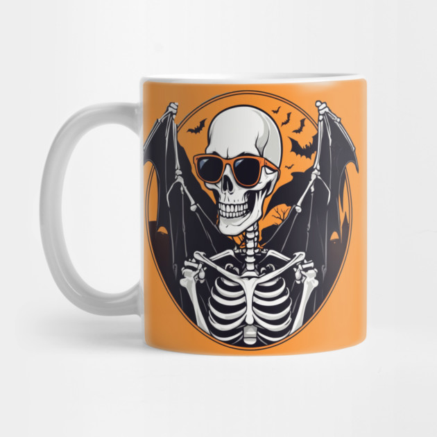 Halloween Skeleton with Bats Flying Around by BirdsnStuff