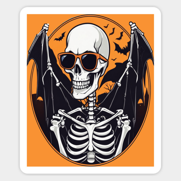 Halloween Skeleton with Bats Flying Around Magnet by BirdsnStuff