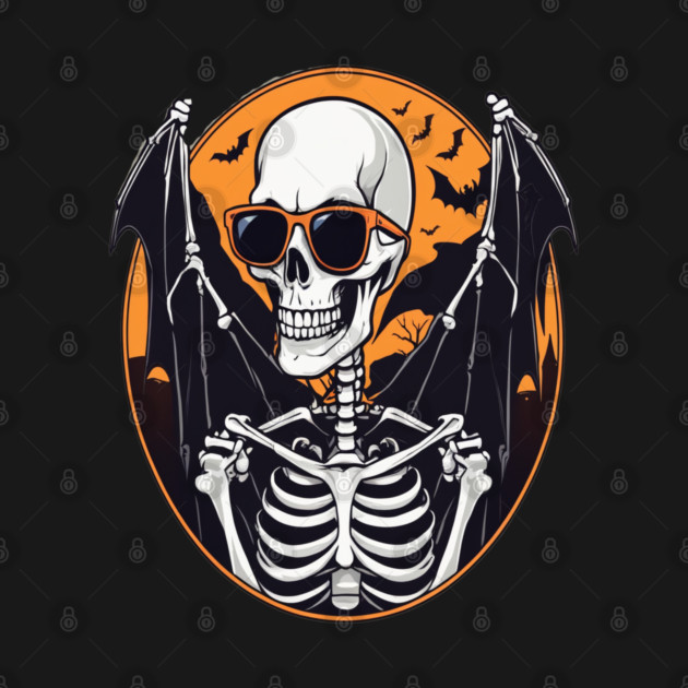 Halloween Skeleton with Bats Flying Around by BirdsnStuff